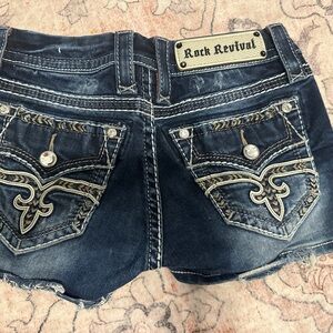 Rock Revival Dark Blue Denim Shorts with Silver Stitching